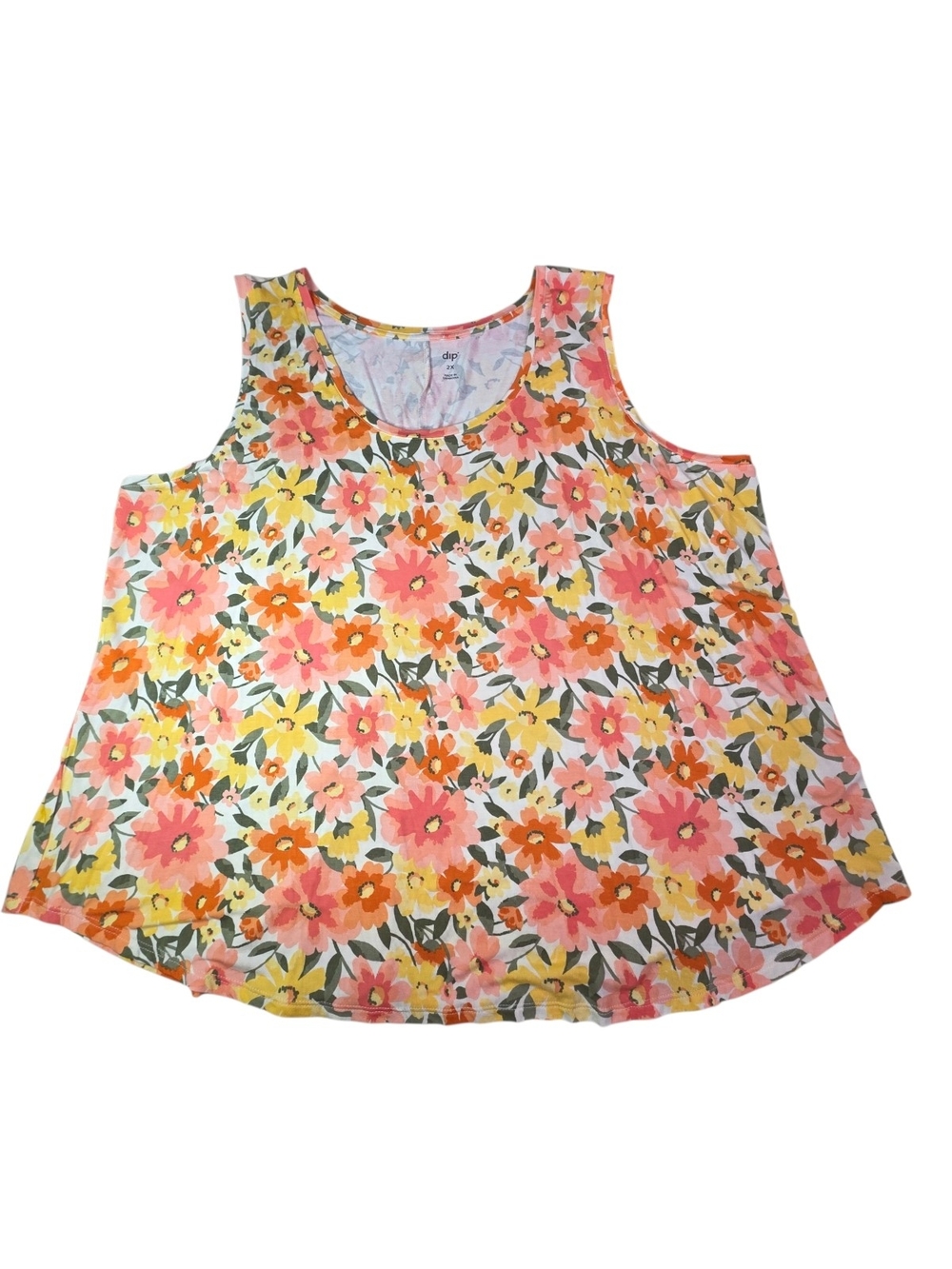 Dip Floral Tank Top Womens 2X New NWT Pink Orange Yellow Swing Sleeveless Flirty